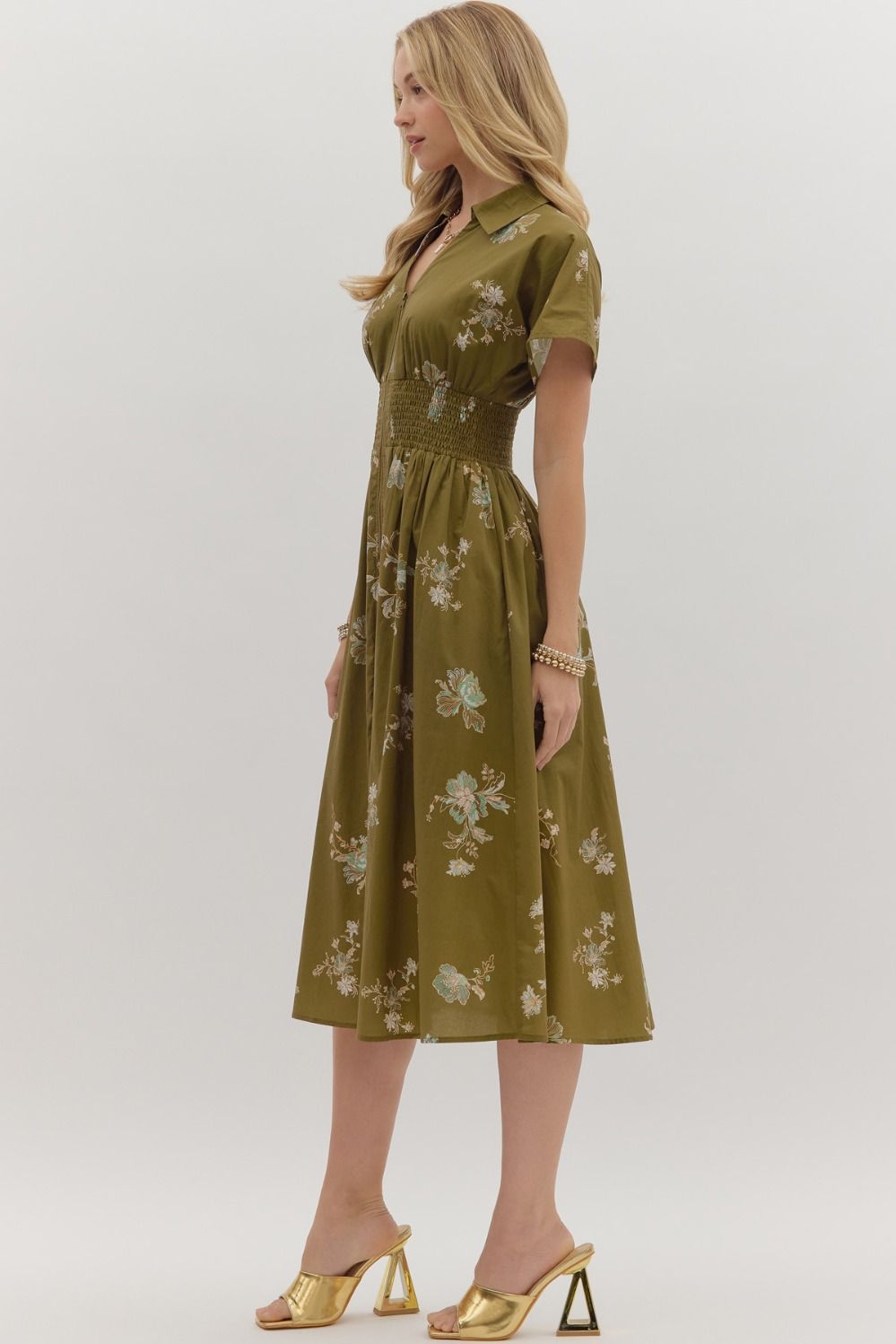 Margeaux Floral Midi Dress (olive)