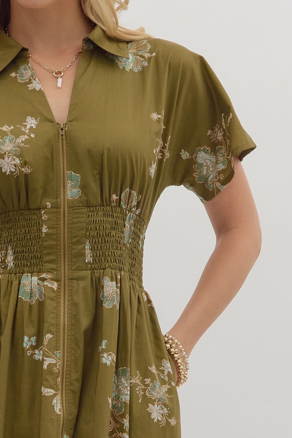 Margeaux Floral Midi Dress (olive)