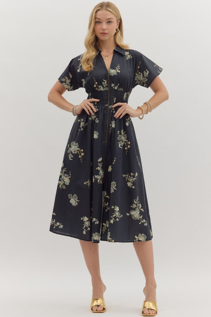 Margeaux Floral Midi Dress (black)