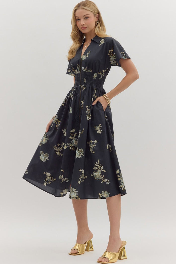 Margeaux Floral Midi Dress (black)