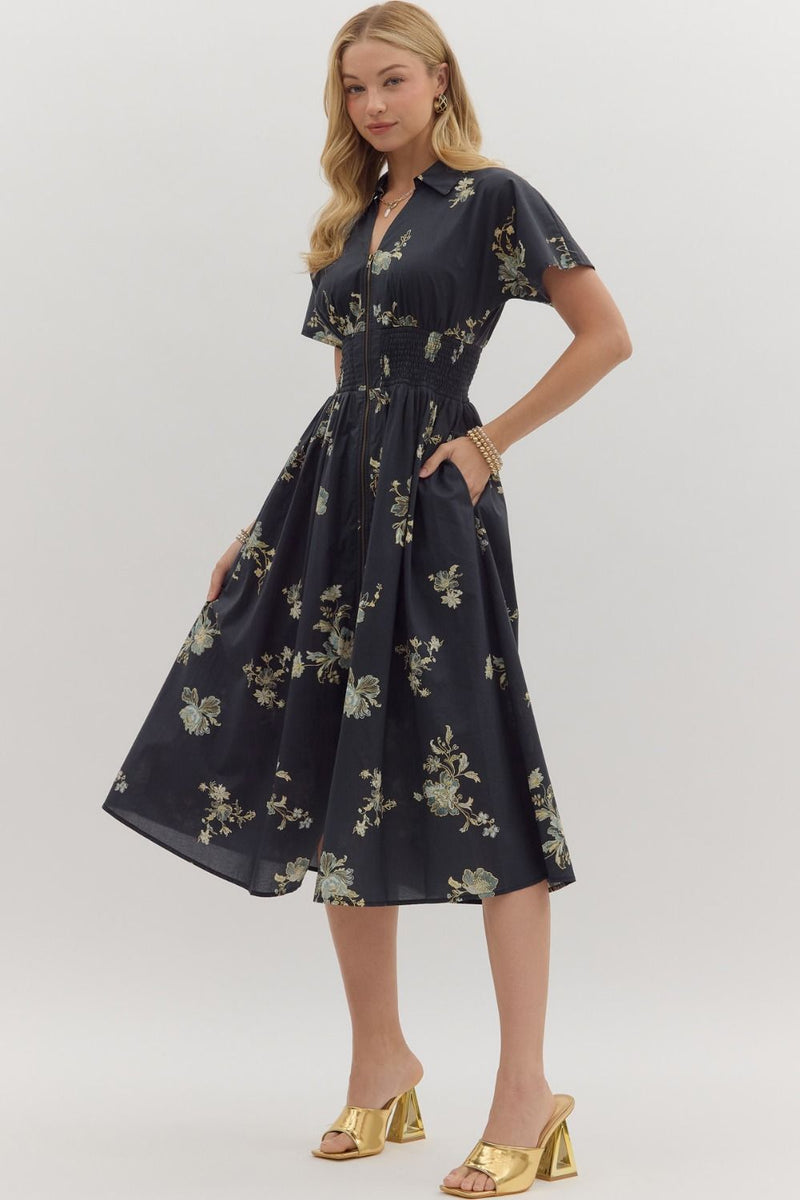 Margeaux Floral Midi Dress (black)