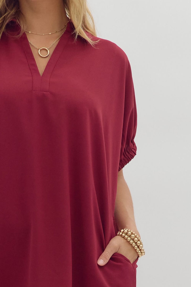 Dolman Collared Dress (maroon)