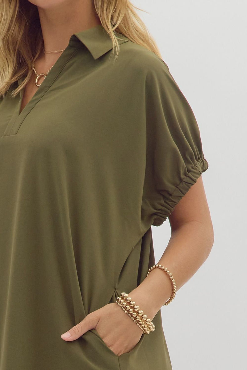 Dolman Collared Dress (olive)