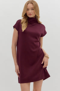 Mockneck Short Sleeved Dress (maroon)