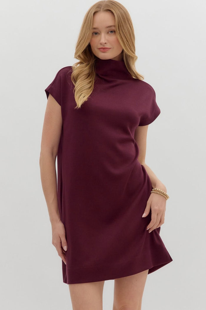 Mockneck Short Sleeved Dress (maroon)