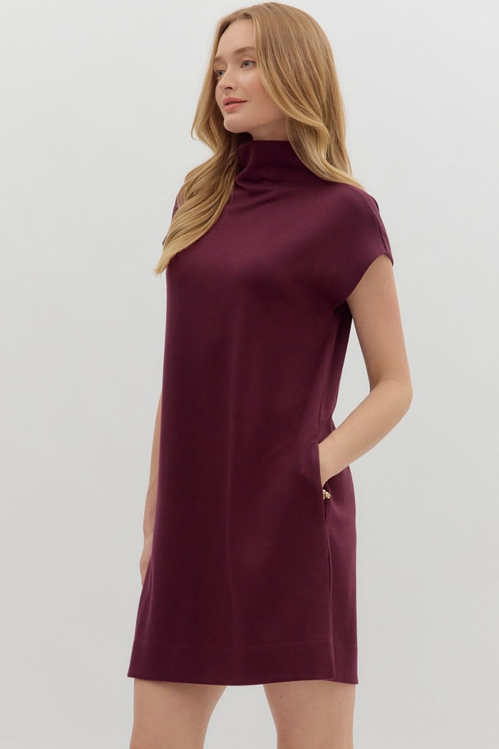 Mockneck Short Sleeved Dress (maroon)