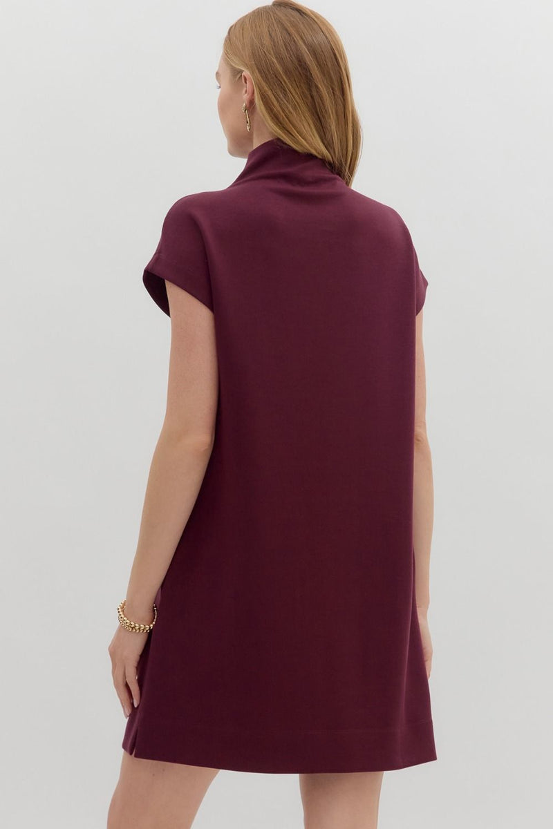 Mockneck Short Sleeved Dress (maroon)