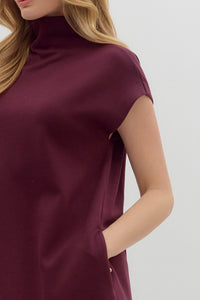Mockneck Short Sleeved Dress (maroon)