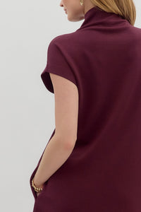 Mockneck Short Sleeved Dress (maroon)