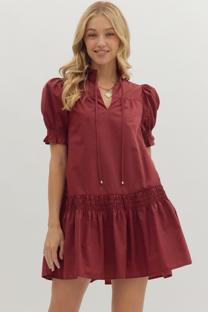 Burgundy Tiered Mini Dress