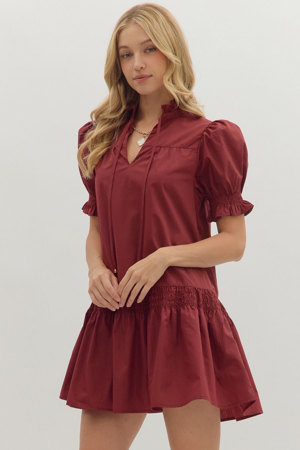 Burgundy Tiered Mini Dress