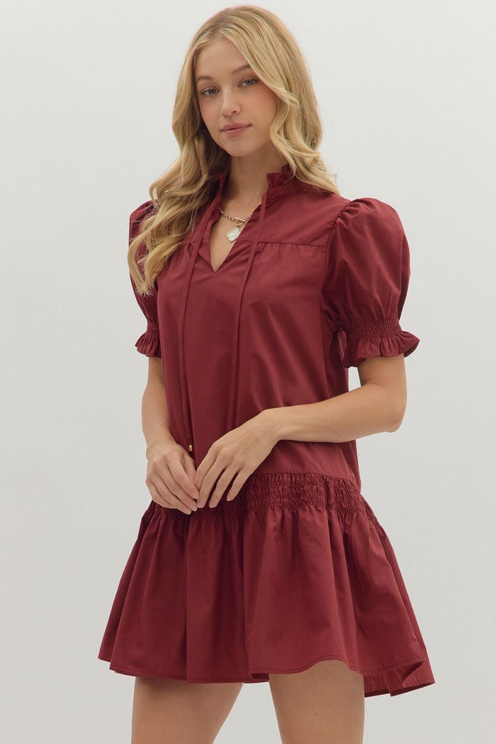Burgundy Tiered Mini Dress