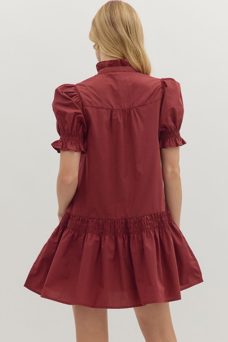 Burgundy Tiered Mini Dress