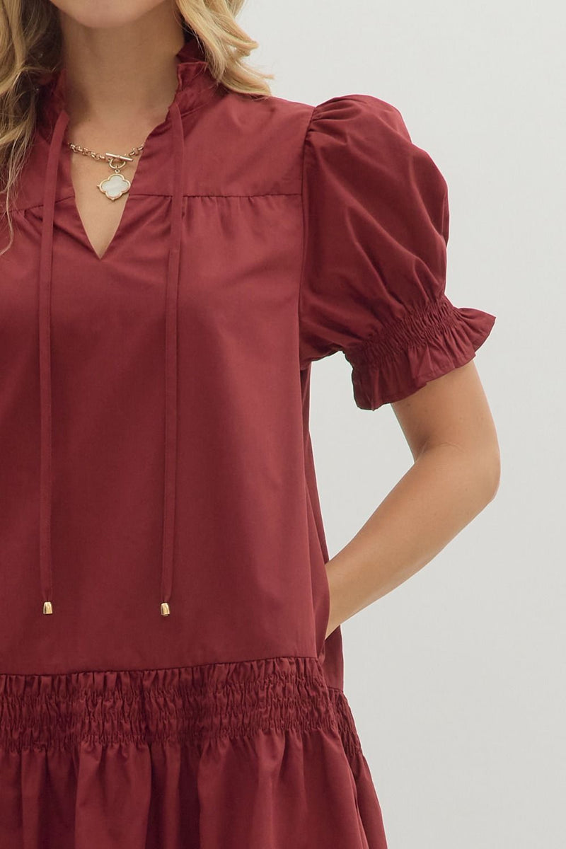 Burgundy Tiered Mini Dress