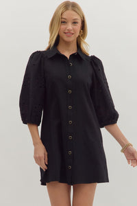 Black Eyelet 3/4 Sleeve Dress