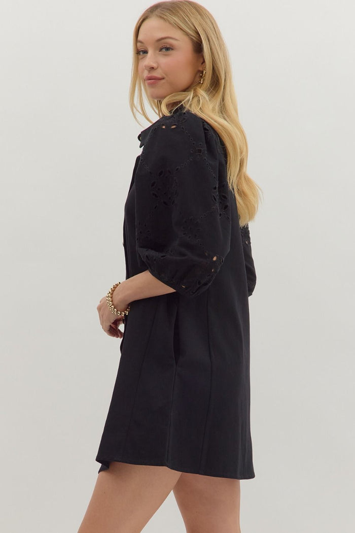 Black Eyelet 3/4 Sleeve Dress