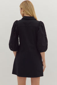 Black Eyelet 3/4 Sleeve Dress