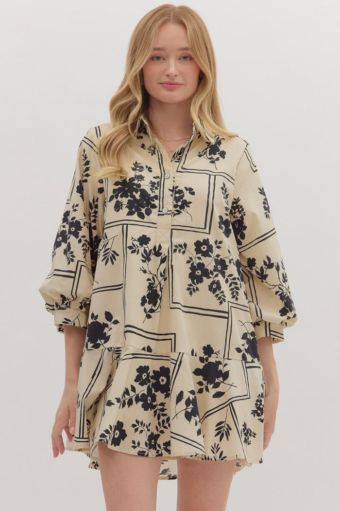 Cream Floral Mini Dress