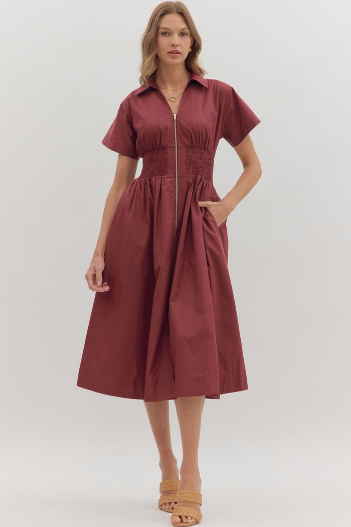 Sundays Burgundy Smocked Dress
