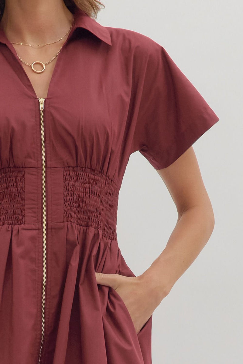 Sundays Burgundy Smocked Dress