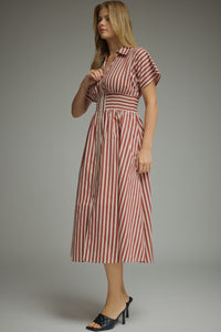 Smocked Striped Midi Dress (rust)