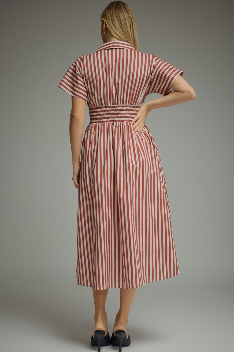 Smocked Striped Midi Dress (rust)