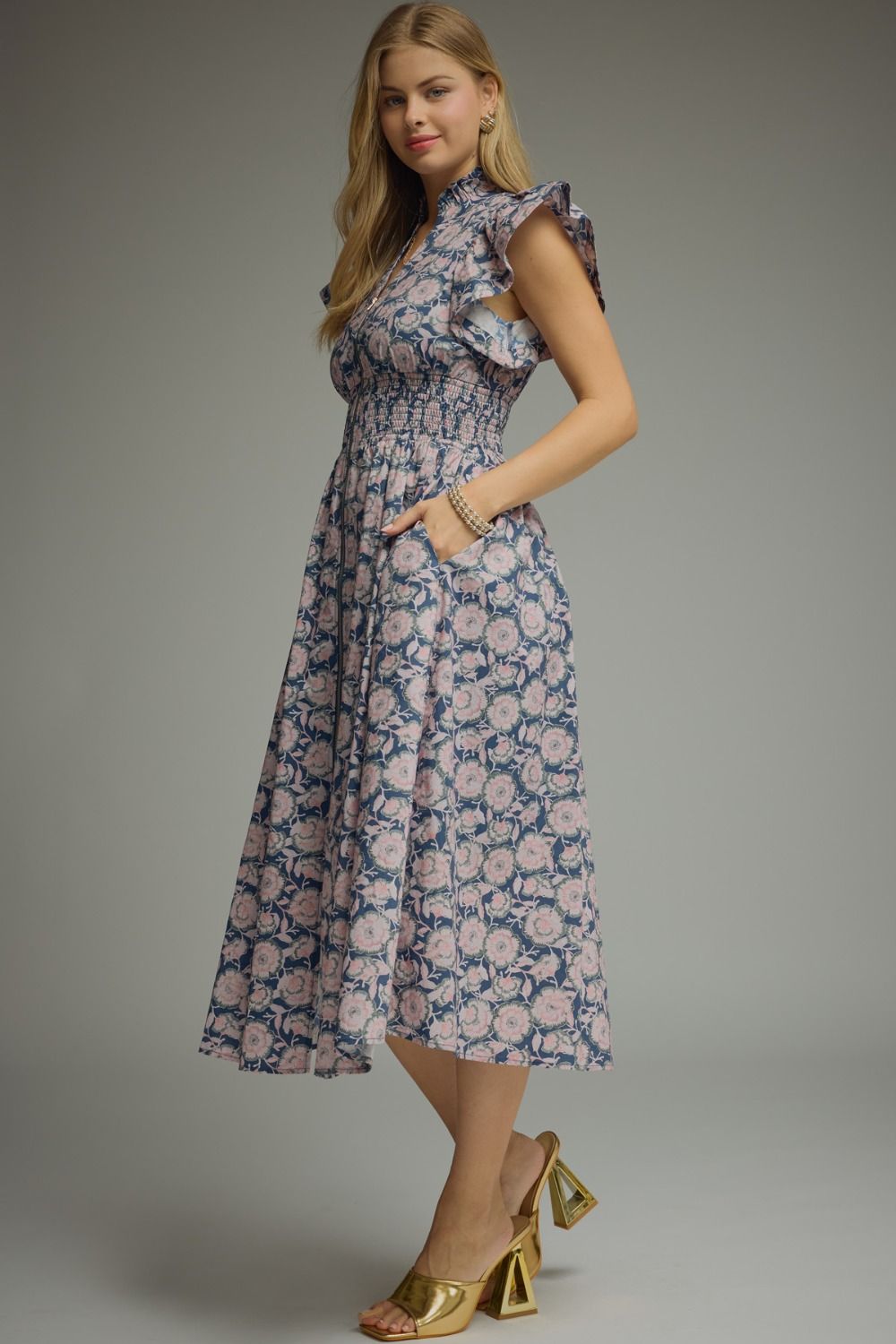 Milly Floral Smocked Midi Dress