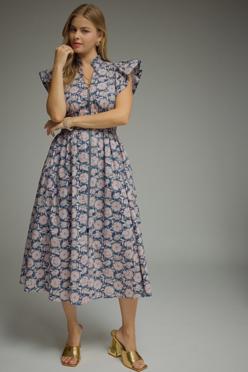 Milly Floral Smocked Midi Dress