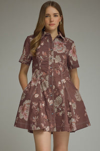 Briggs Floral Mini Dress (dried rose)
