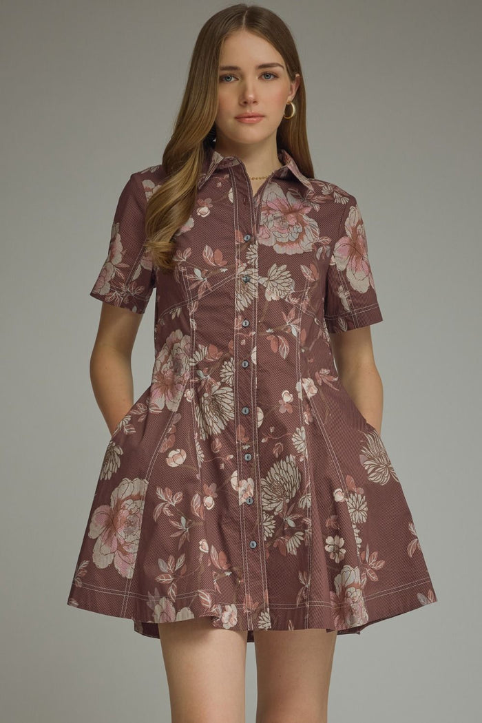 Briggs Floral Mini Dress (dried rose) - GEORGE-MARY'S