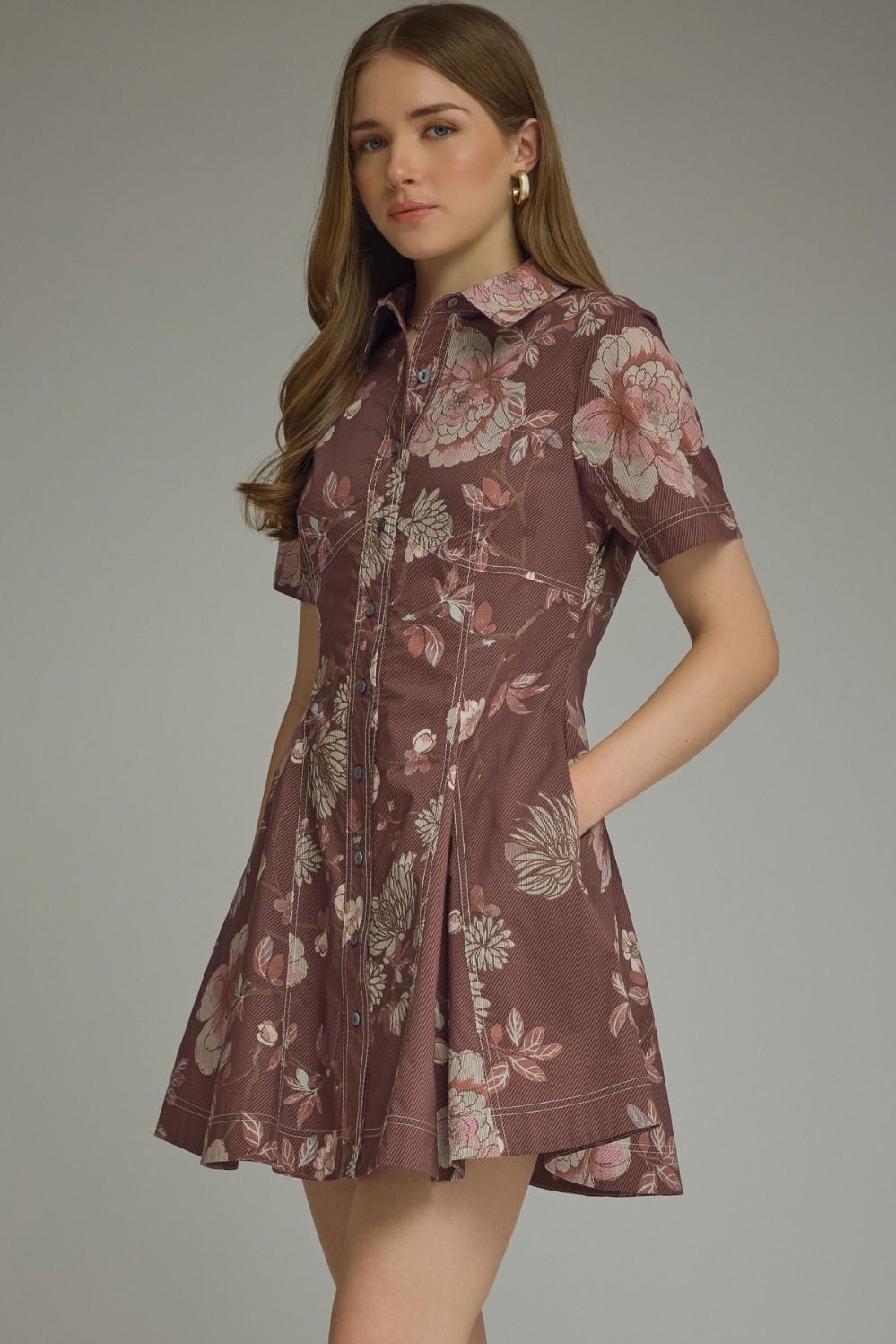 Briggs Floral Mini Dress (dried rose)