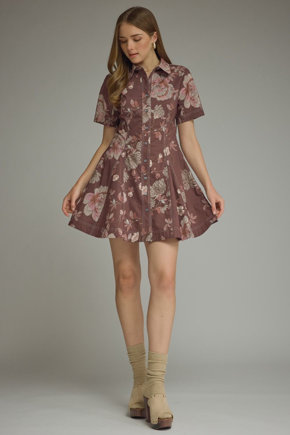 Briggs Floral Mini Dress (dried rose)