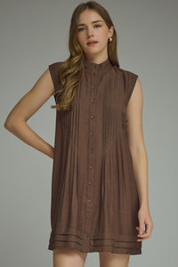 Alder Pleated Mini Dress (brown)