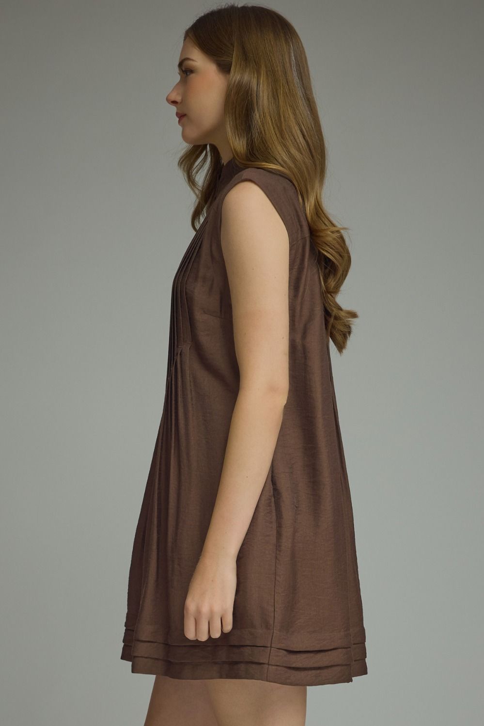 Alder Pleated Mini Dress (brown)