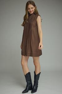 Alder Pleated Mini Dress (brown)