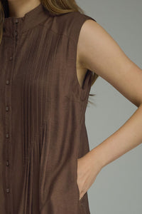 Alder Pleated Mini Dress (brown)