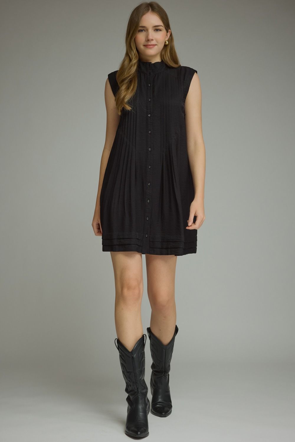 Alder Pleated Mini Dress (black)