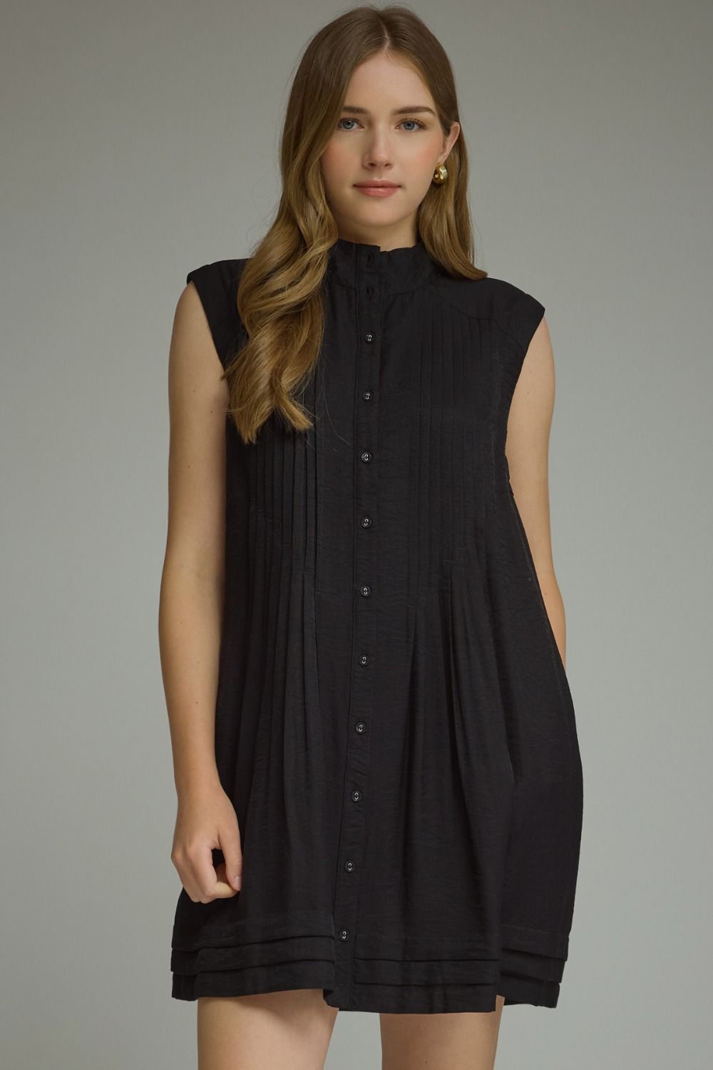 Alder Pleated Mini Dress (black)