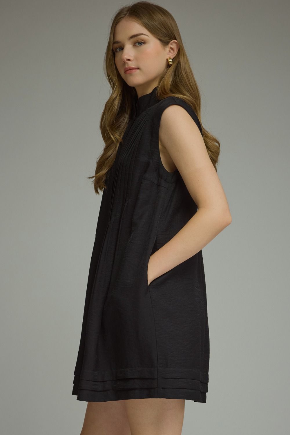 Alder Pleated Mini Dress (black)