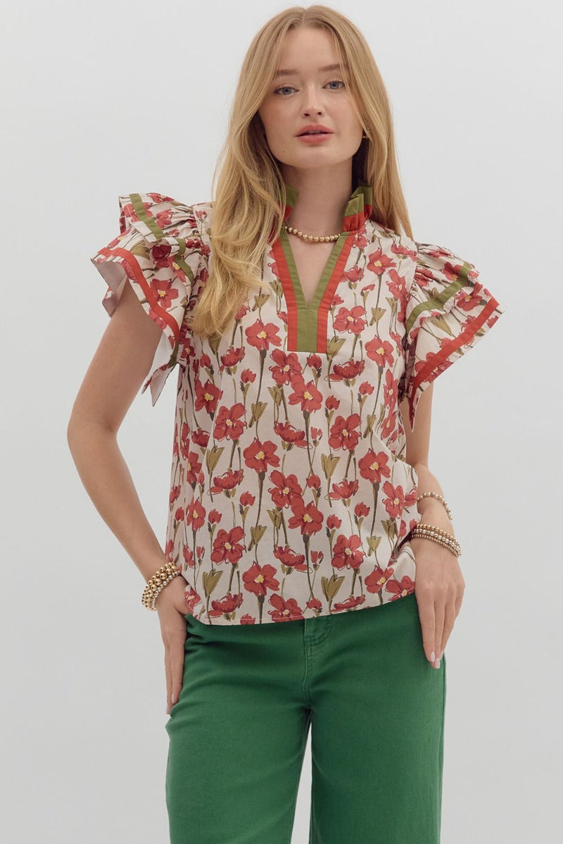 Rust Floral Blouse