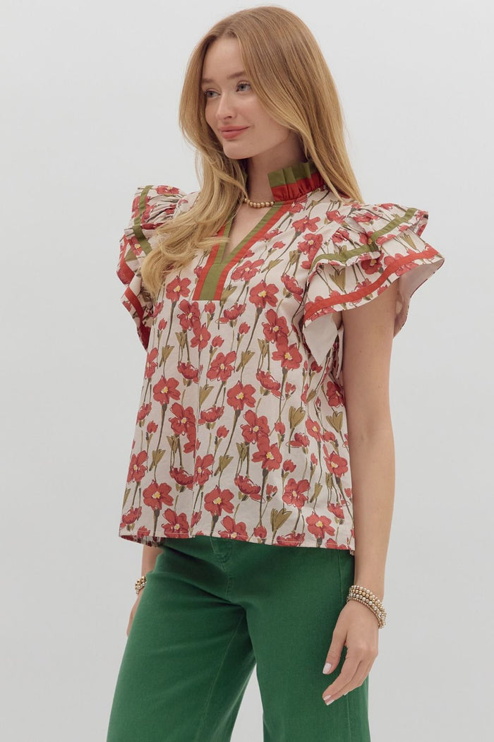 Rust Floral Blouse