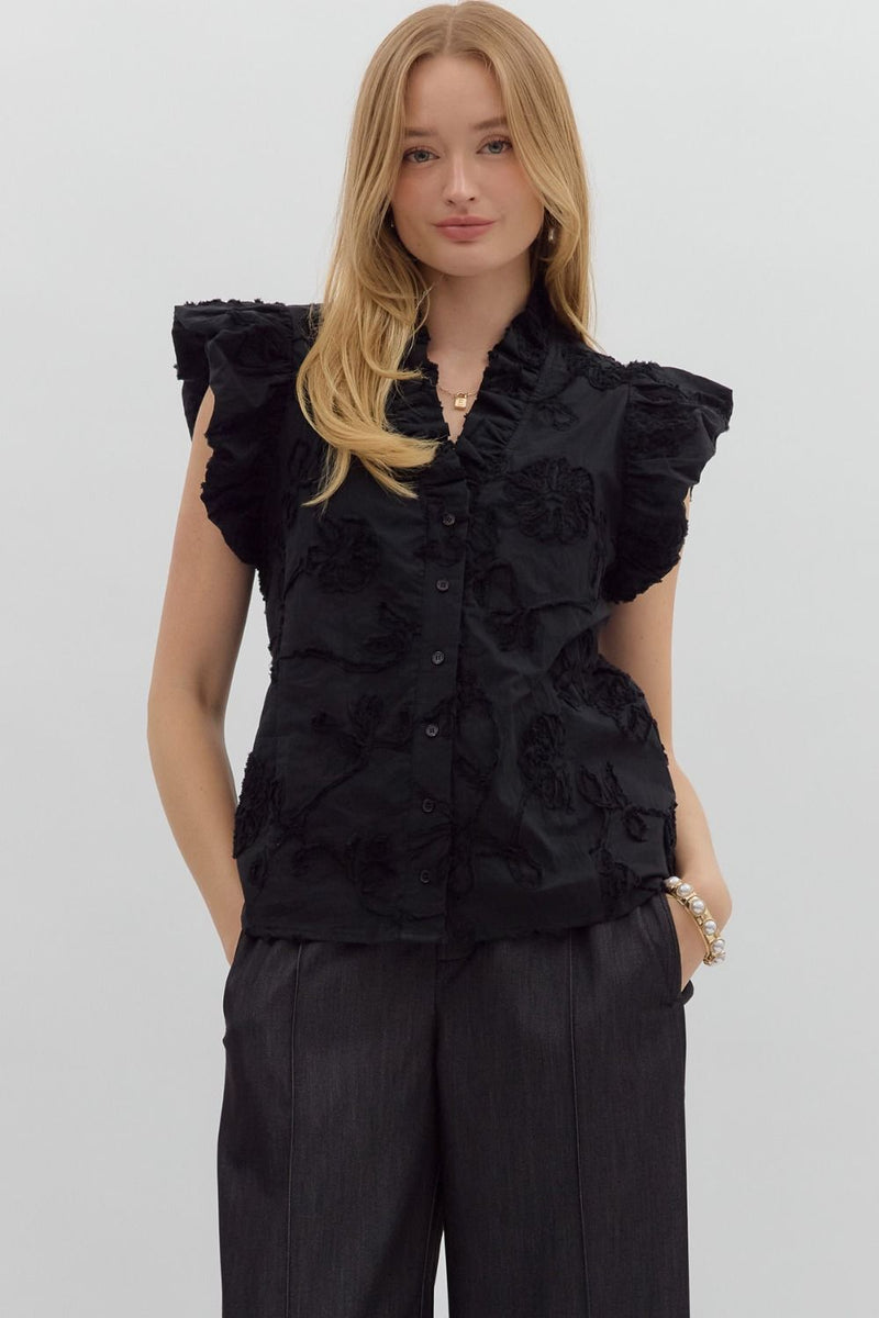 Floral Textured Blouse (black)