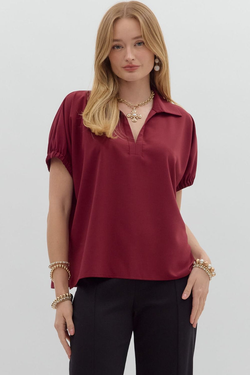 Burgundy Puff Sleeve Top