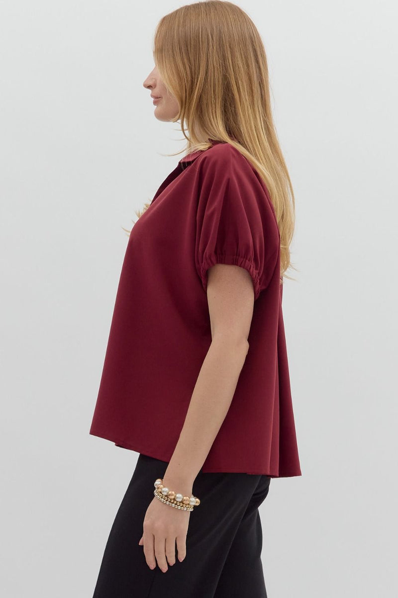 Burgundy Puff Sleeve Top