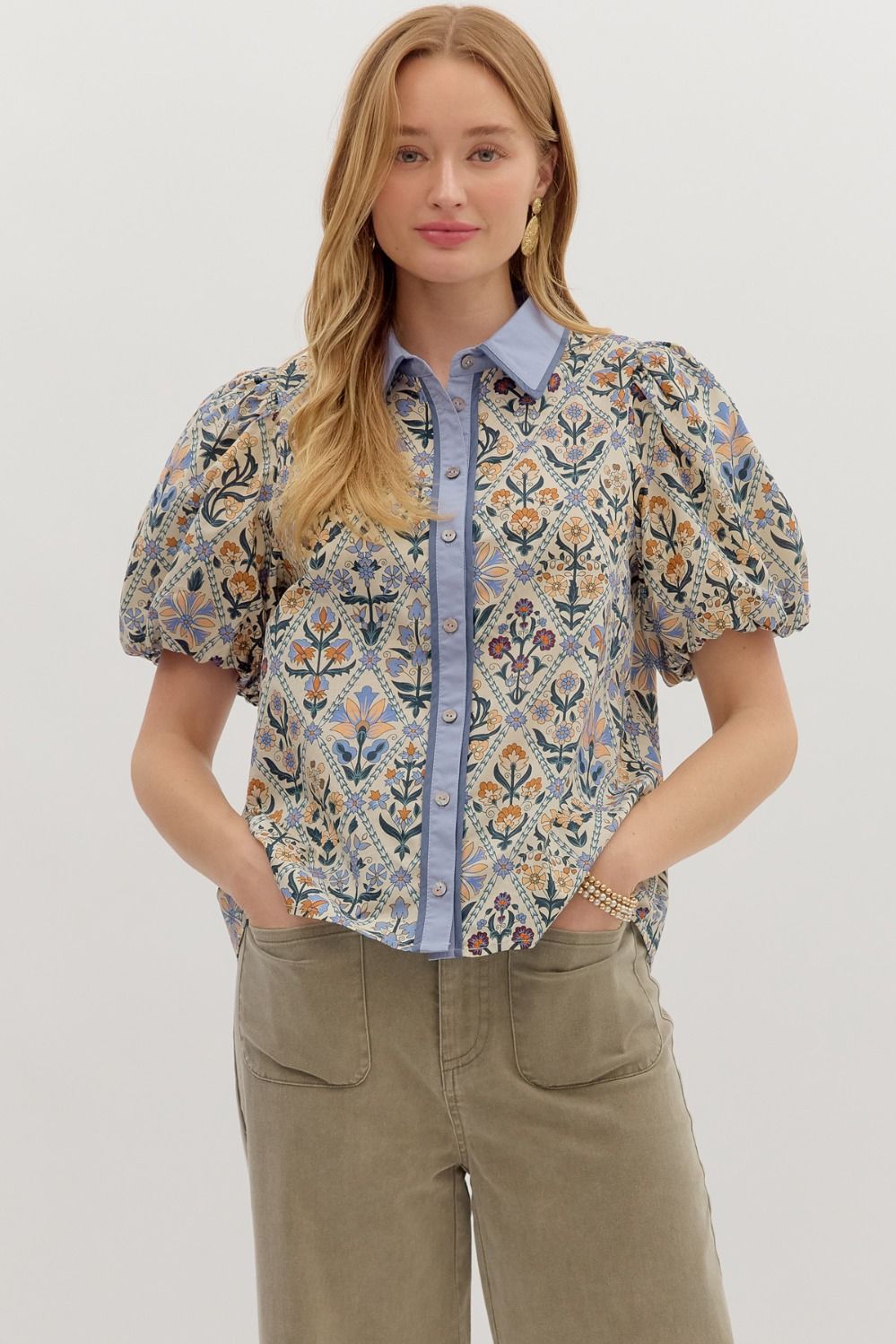 Blue Diamond Floral Blouse
