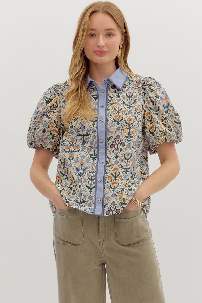 Blue Diamond Floral Blouse