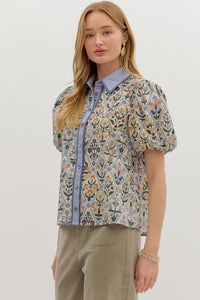 Blue Diamond Floral Blouse