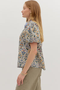 Blue Diamond Floral Blouse