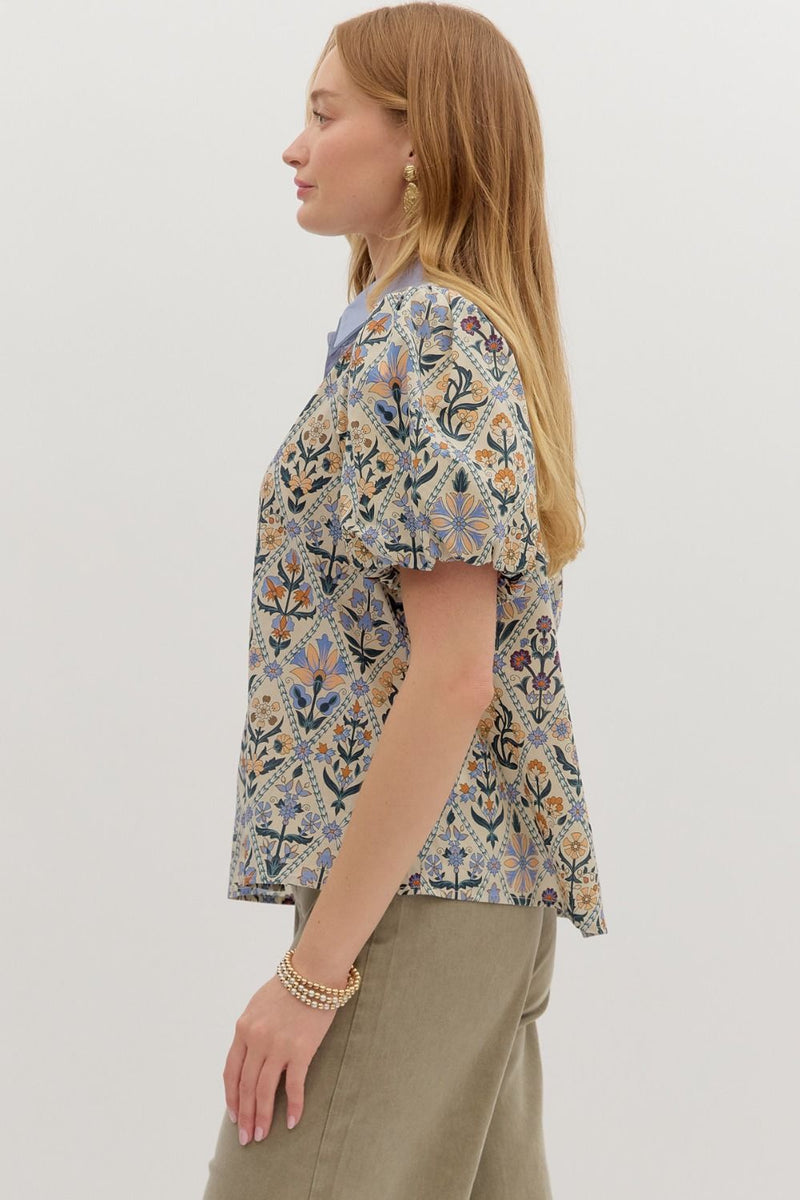 Blue Diamond Floral Blouse