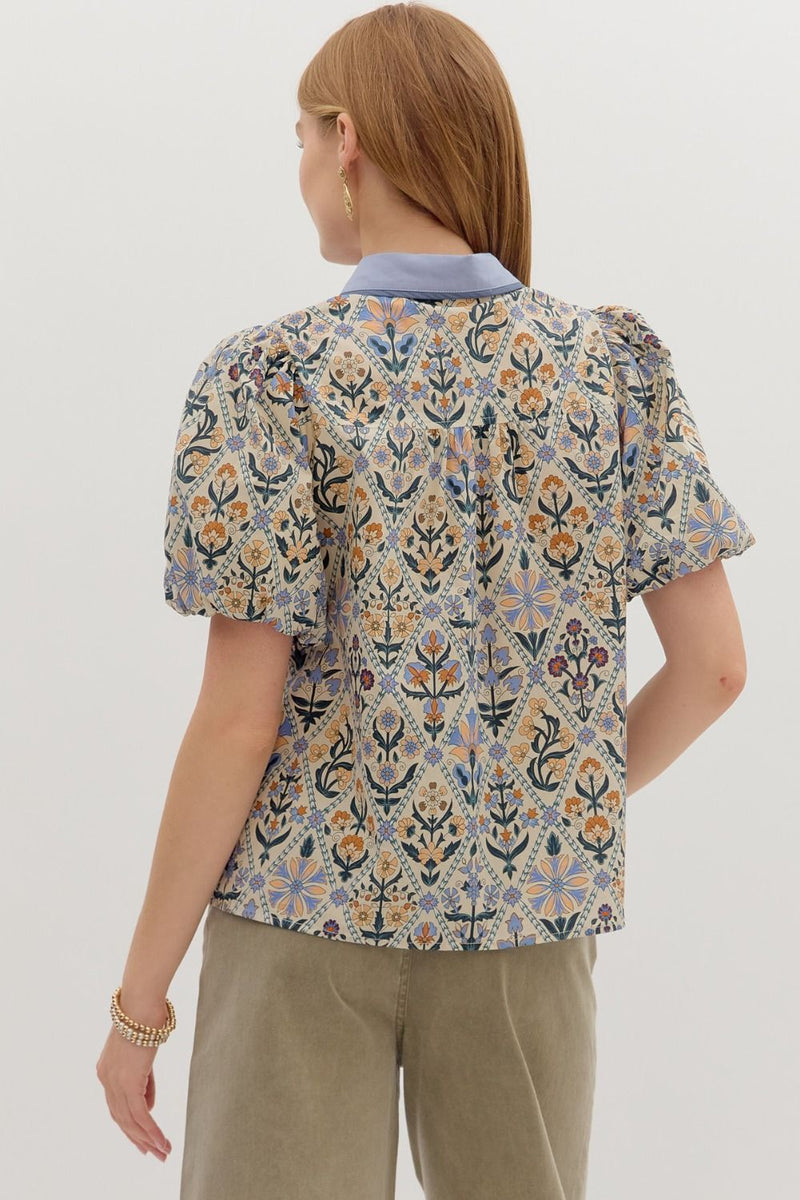 Blue Diamond Floral Blouse